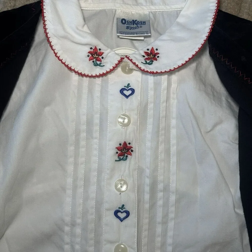 VTG 90s OshKosh Bgosh Girls 3pc Holiday Set Velvet Vest Plaid Skort Blouse 6X